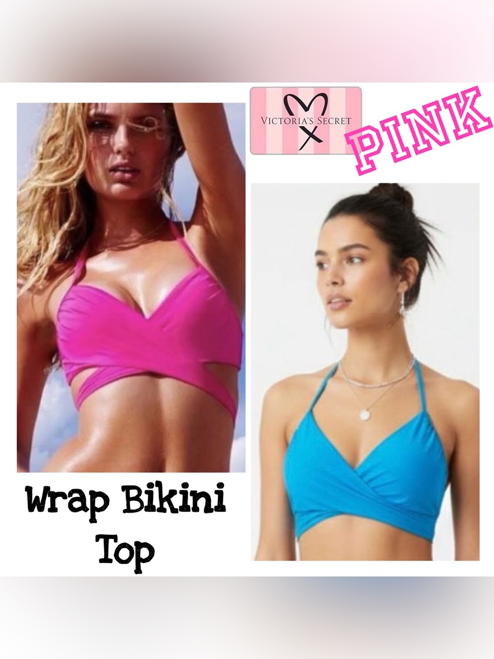 VS PINK Wrap Bikini Top sz M NWT Pink or Blue